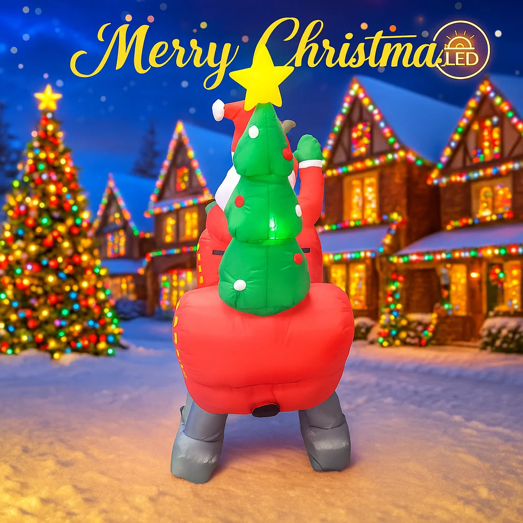 Trineo inflable gigante de Papá Noel de 7,87 pies, juguete de Reno con luces LED, decoración de patio de Navidad, suministros para fiesta en casa, adornos