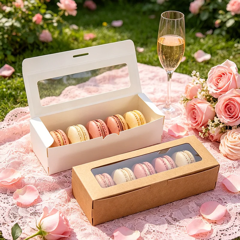 5 Stück Keks- und Dessertboxen, Macaron-Kuchen-Bäckerei-Box mit Klarsichtfenster, Hochzeits-Geburtstags-Party-Gastgeschenke, Weihnachtsgeschenkverpackung