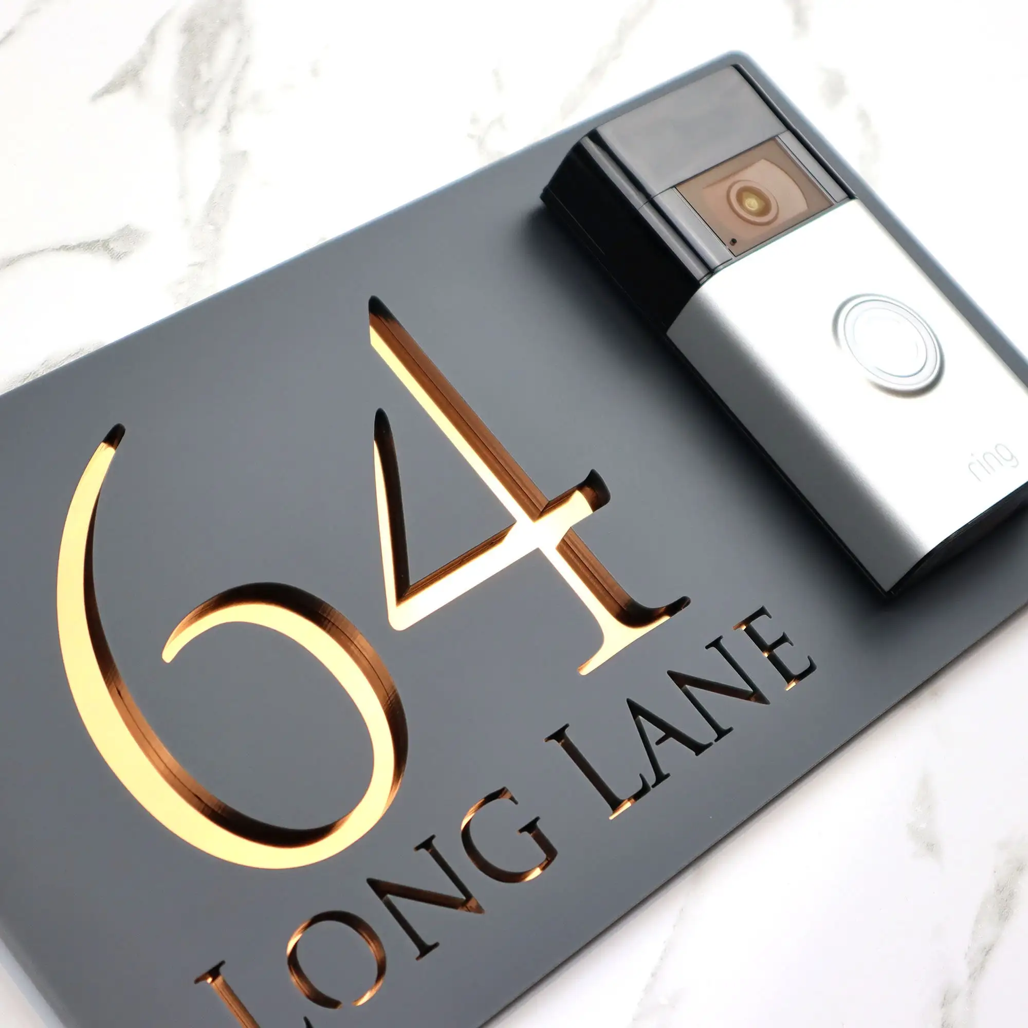 Big Size Custom Ring Nest Video Wifi Bell Mounting Plate Laser Cut Matt Black & Silver Mirror Floating House Sign