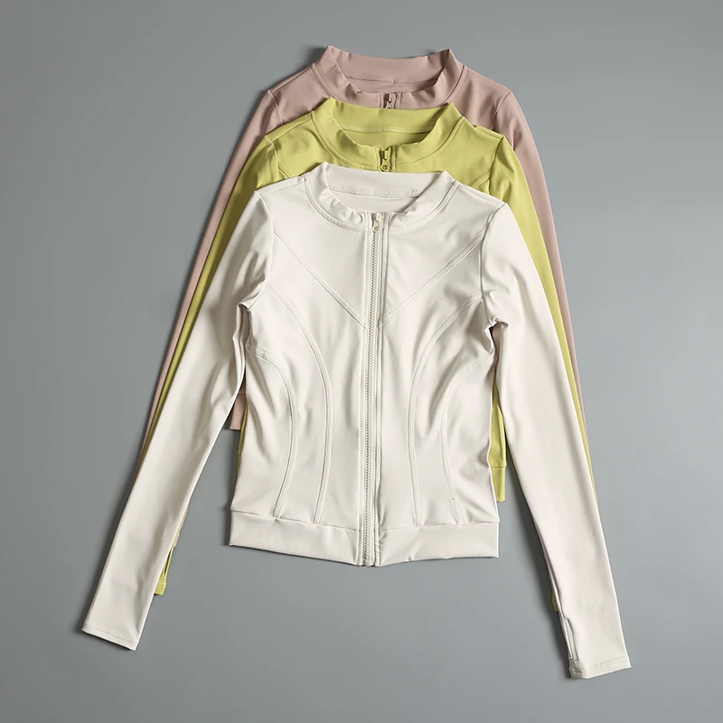 

Спортивная куртка облегающая куртка с воротником-стойкой для женщин, кардиган на молнии, топ для йоги на осень, тренировка по бегу, быстросохнущая