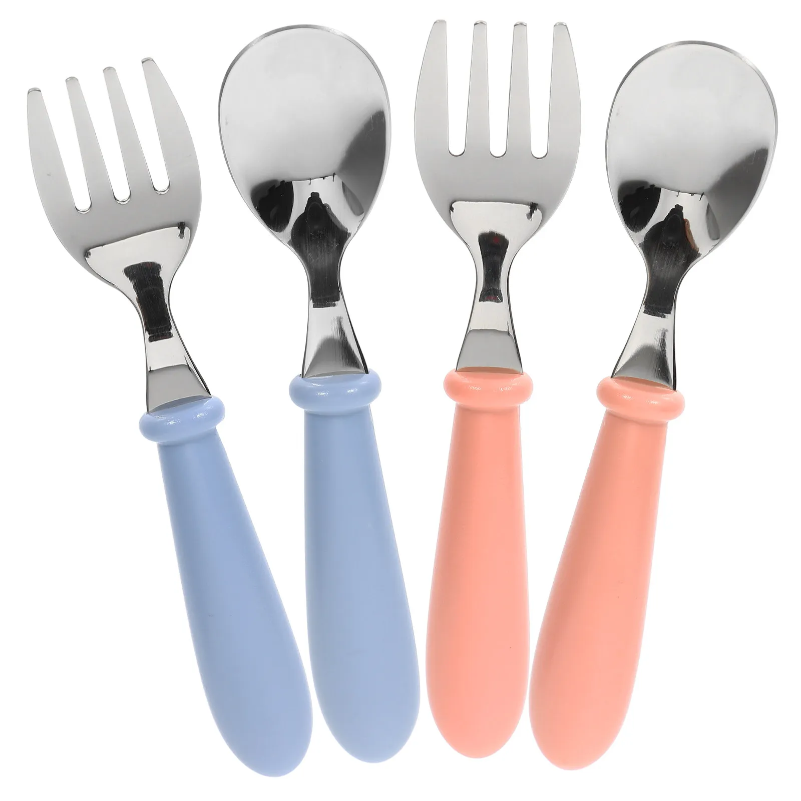 

4Pcs Stainless Steel Toddler Spoon Fork Set ABS Baby Eating Utensils Lightweight Heat Resistant Dishwasher Safe Training