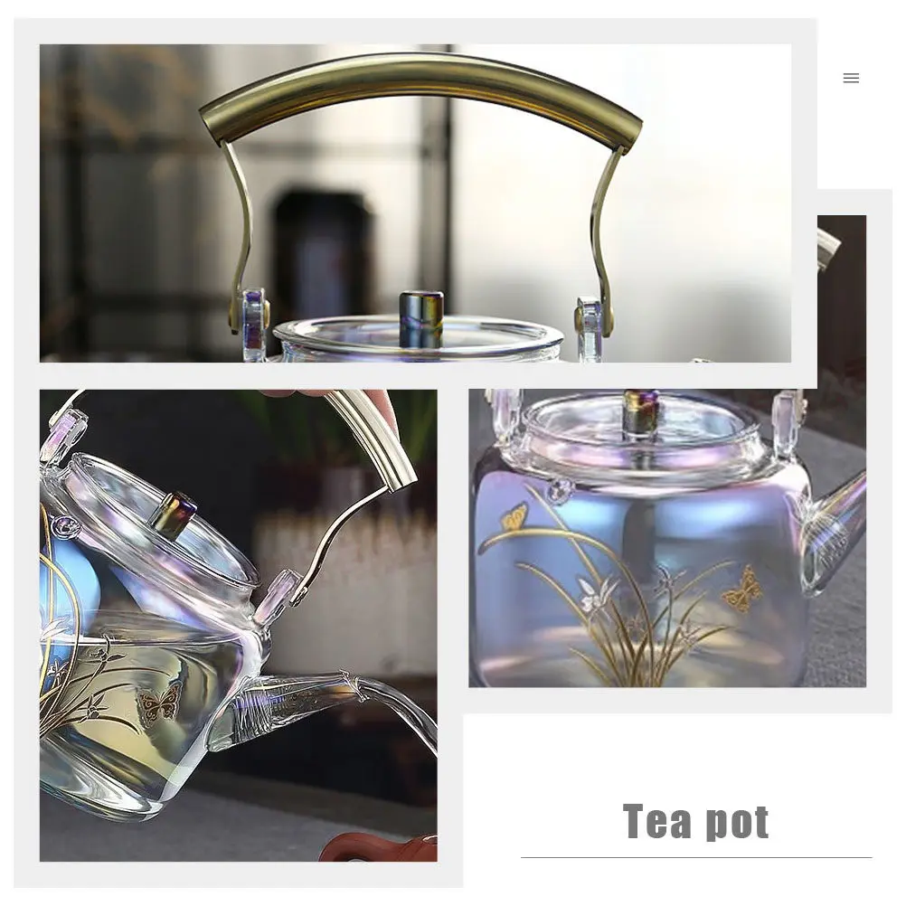 

Electric Ceramic Stove Tea Kettle Glass Teapot Large Caliber Spout Clean Retro Stylish Handle Comfort Grip Home
