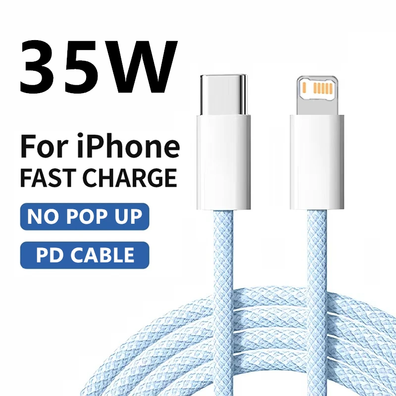 35W PD Fast Charging Cable For iPhone 11 12 mini 13 Pro 14 Plus XS Max X XR 8 Plus USB-C Rapid Charge Nylon Braided Data Cables