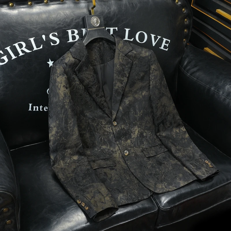 

Классические жаккардовые пиджаки для мужчин, изысканные приталенные костюмы, куртки, четыре сезона, качественная драпировка, легкий уход, Terno Masculino