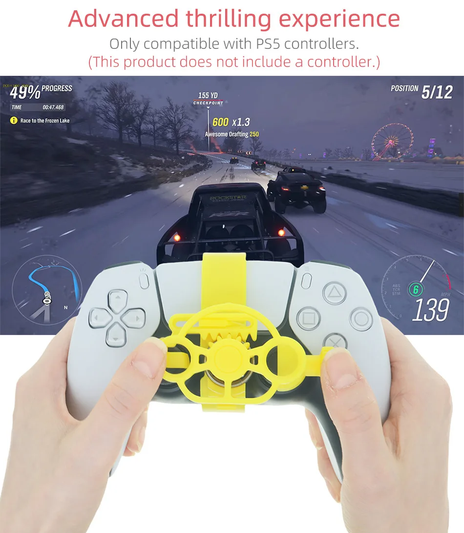 For Playstation 5 PS5 Dualshock 5 Controller Enhanced Gaming Racing Wheel Attachment, 3D Printed Mini Steering Wheel add on