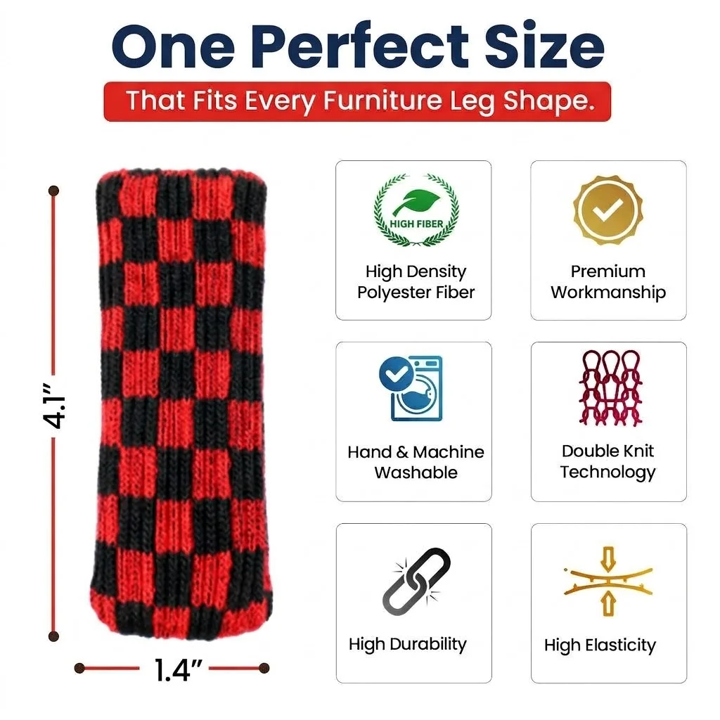 16 PCS Limited Edition Red and Black Christmas Chair Leg Protectors Chair Leg Floor Protectors Winter Furniture Leg Covers