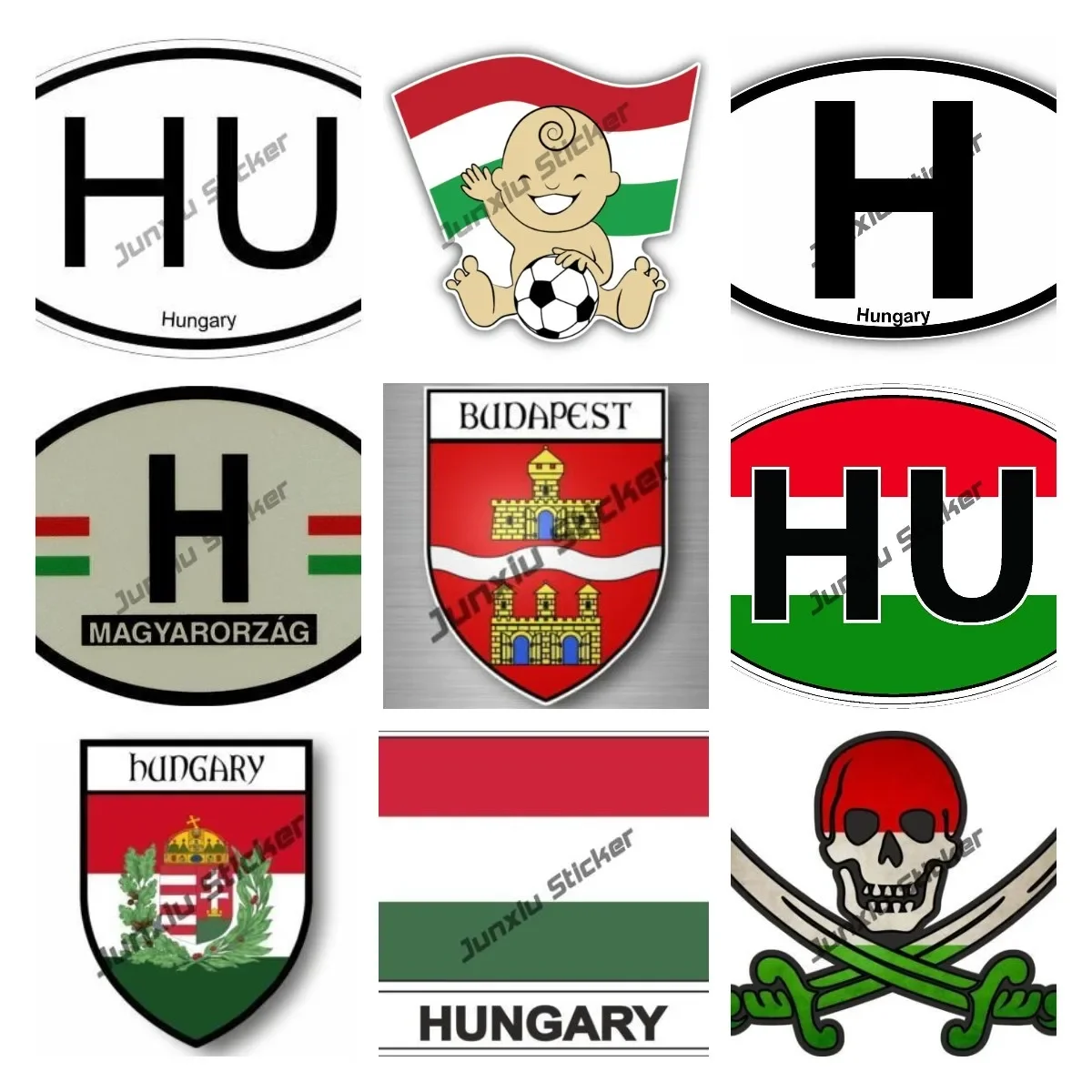 

Oval Country Initial with Flag Hungary Color Sticker State Budapest City Coat of Arms Vinyl Decal Decor Accesorios Para Auto