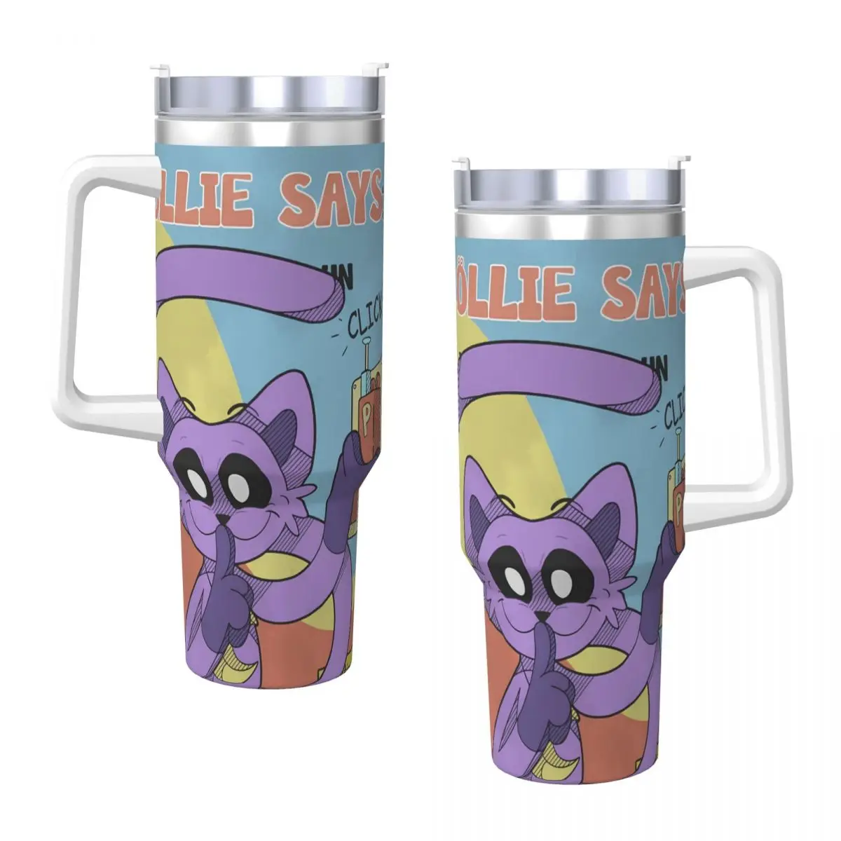 Smiling CatNap Dogday Stainless Steel Tumbler Beach Car Mugs 40oz Thermal Mug Leakproof Hot Drinks Milk Tea Water Bottle