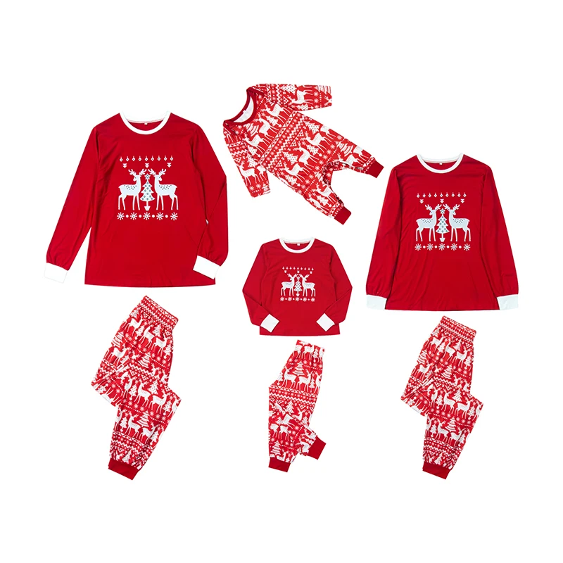 

Christmas Family Matching Pajamas Set Reindeer Patterned Long Sleeve Round Neck Sleepwear Jumpsuit for Mom Dad Baby Kids