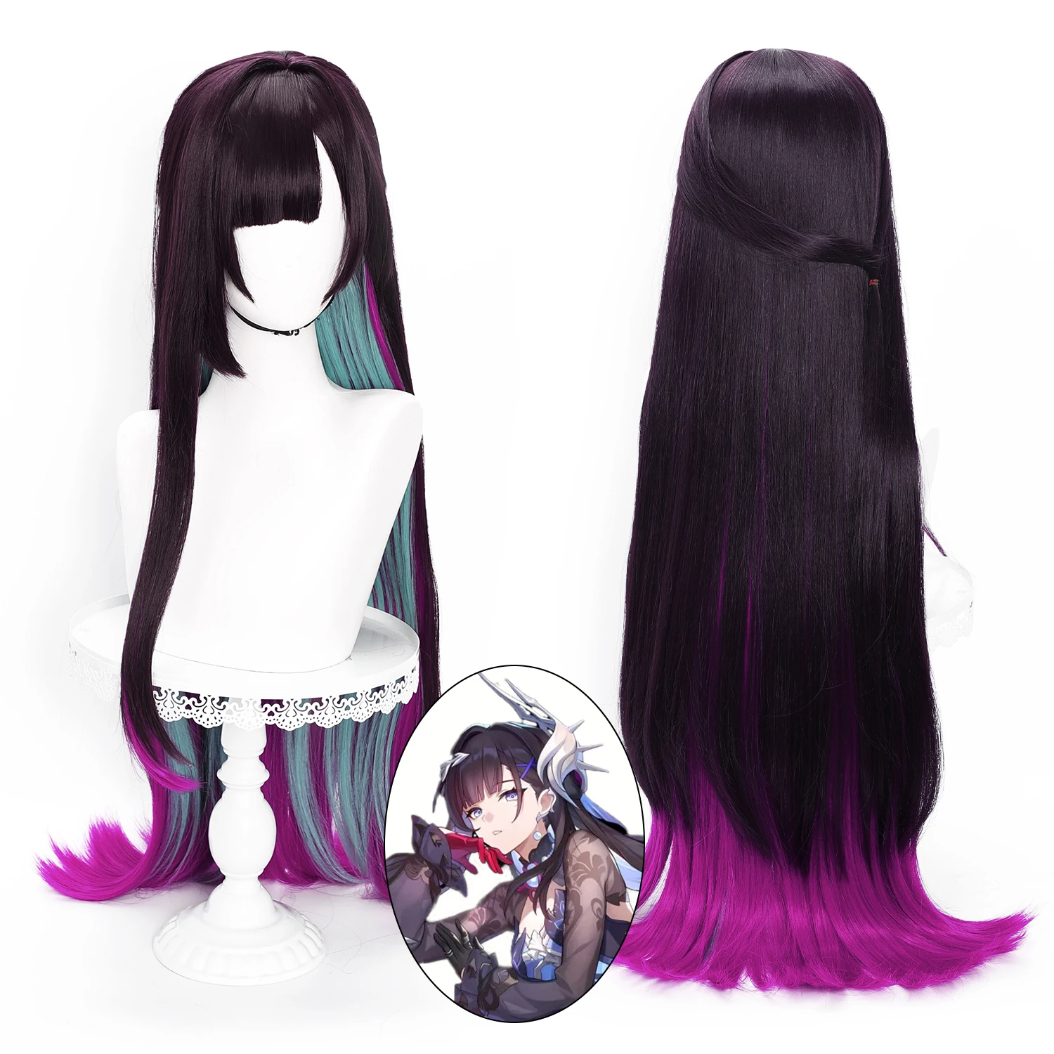 أنيمي شعر مستعار Helektra تأثيري الباروكات هونكاي ستار السكك الحديدية لعبة لعب الأدوار شعر مستعار شعر مستعار اصطناعي حفلة تنكرية عيد الفصح كرنفال مهرجان تأثيري #1