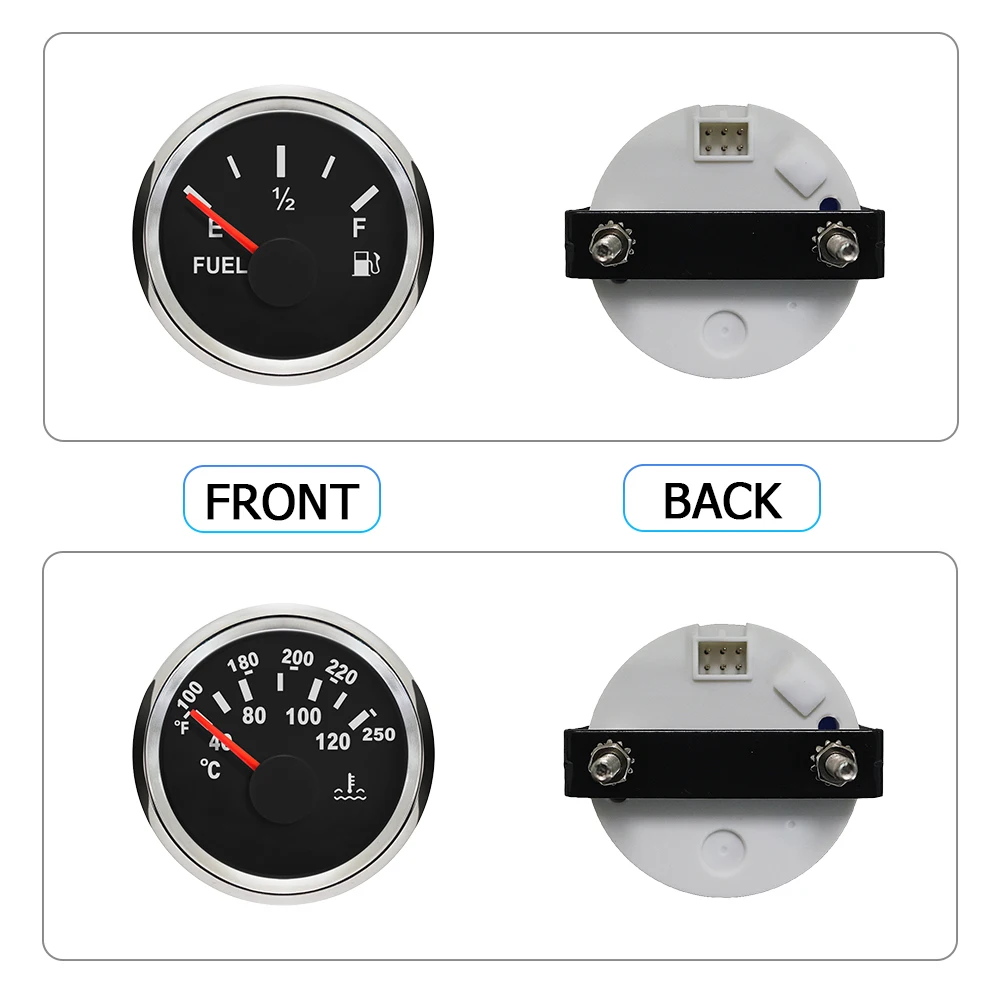 Universal 4 Gauge Set 52mm Water Temp Oil Pressure Fuel Level Meter Voltmeter with Red Backlight for Car Boat Yacht 12V