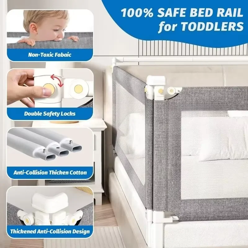 Single-Sided Liftable Crib Guardrail Baby Anti-Fall Bed Fence with Safety Lock,Adjustable Bed Railing Protection,Breathable Mesh