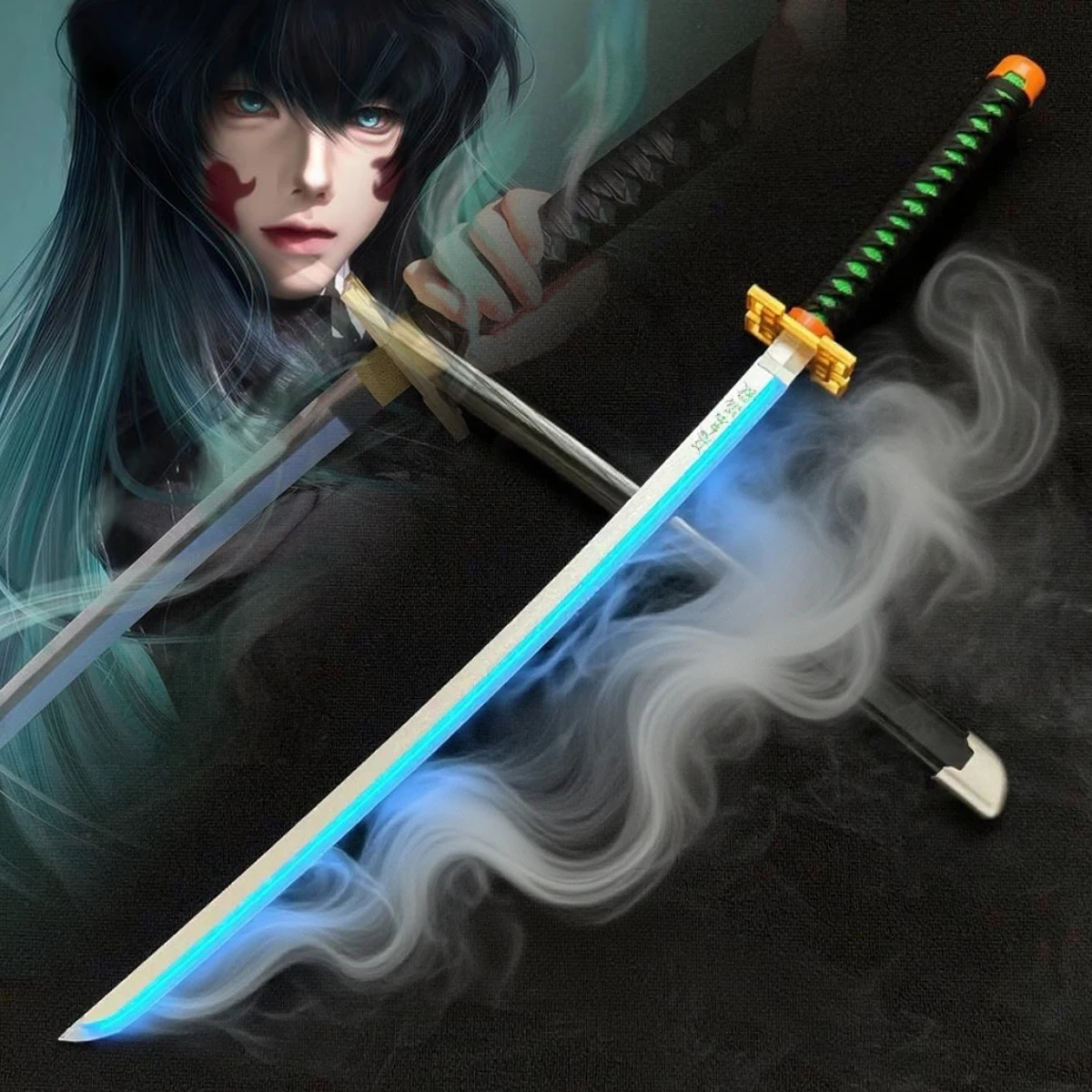 

40 дюймов дымовое свечение Demon Slayer Katana Muichirou Light Vapor Sword аниме косплей настоящая японская катана оригинальная самурайская сабля подарок