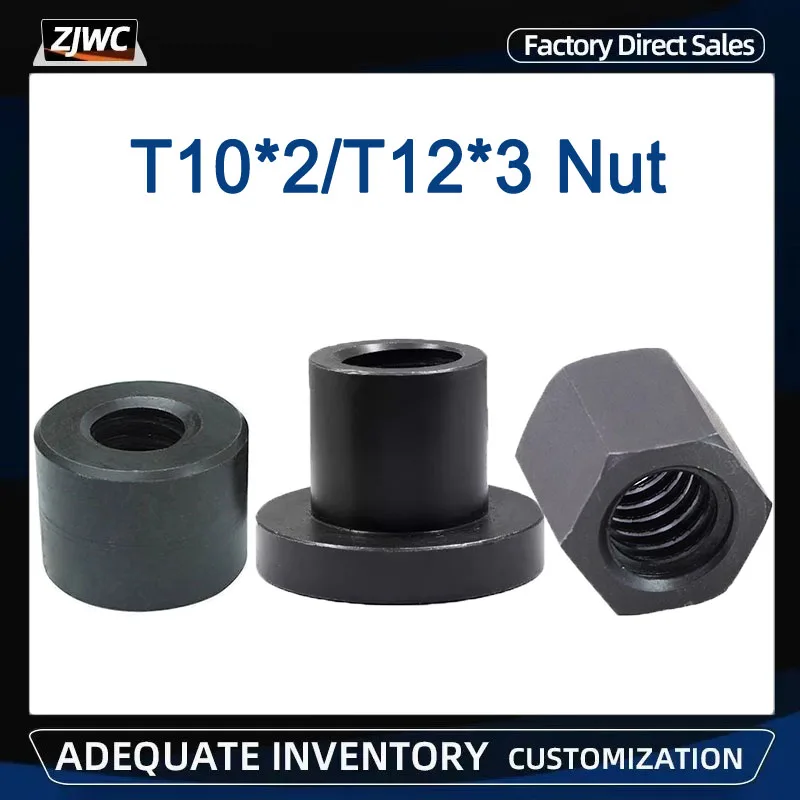 

1 шт. T10*2 T12*3 45 # Стальной ходовой винт, гайка, трапециевидный винт, опорная гайка, круглые/фланцевые/шестигранные/правые/левые гайки с резьбой для деталей с ЧПУ