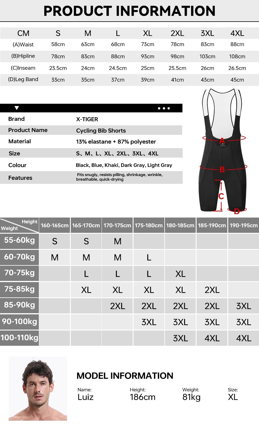 X-TIGER Herren-Radtrikot-Shorts, Sommer, hochtailliert, schnell trocknend, Radtrikot-Shorts für MTB, Rennrad, mit Taschen – Detail 2