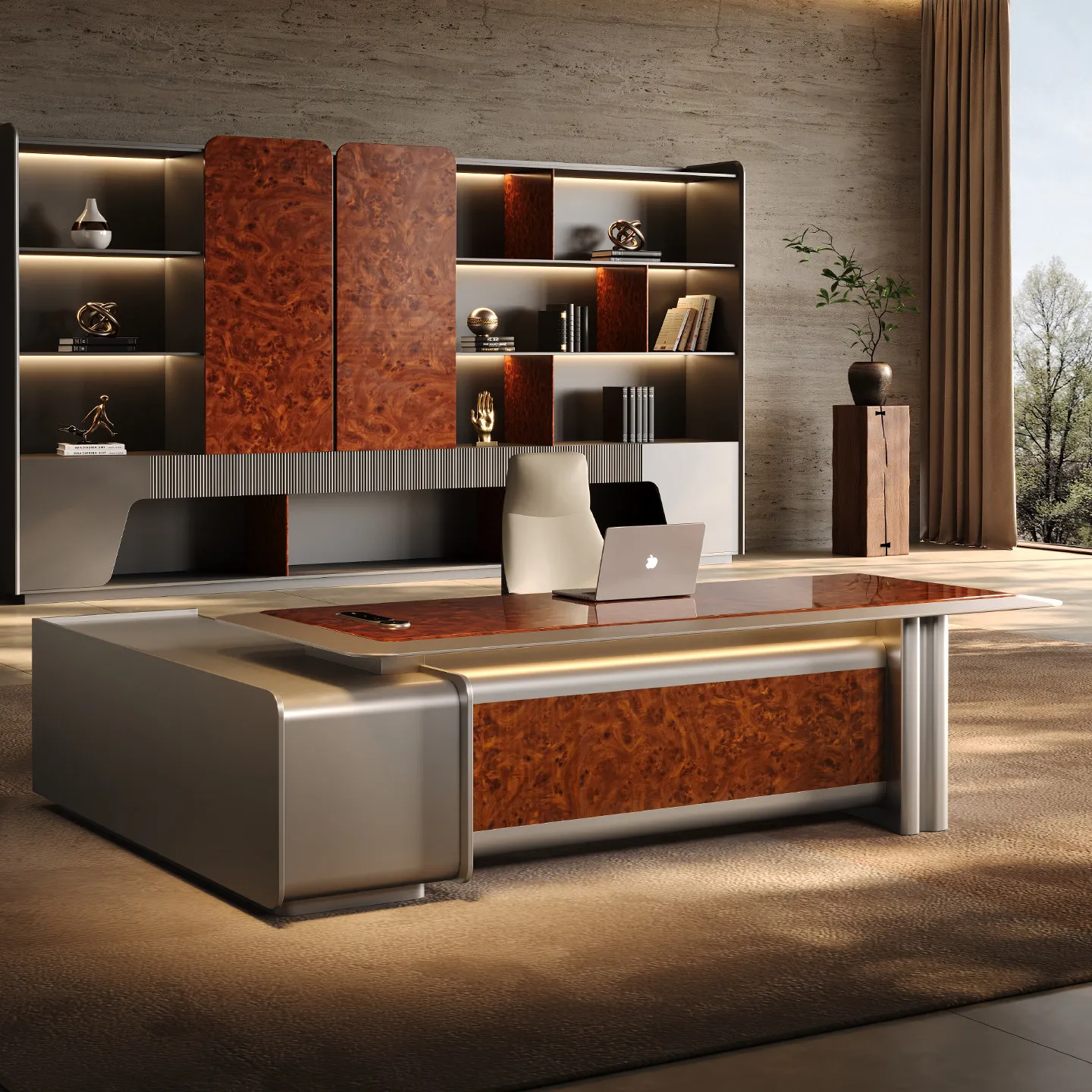 Modern Minimalist Modular Wood L-Shape Executive Office Desk with Healthy Design-CEO Manager One-stop Furniture Collection Set