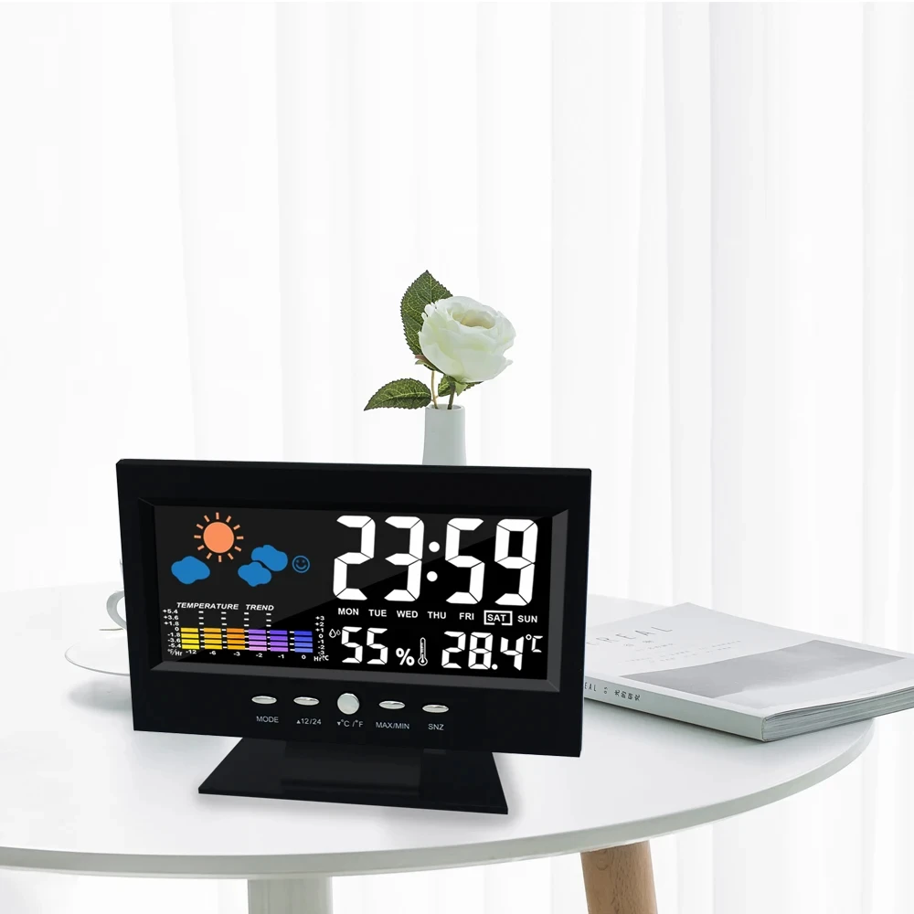 Multi-functional Weather Station Clock with Digital LCD Display Thermometer Hygrometer Calendar Temperature and Humidity Meter