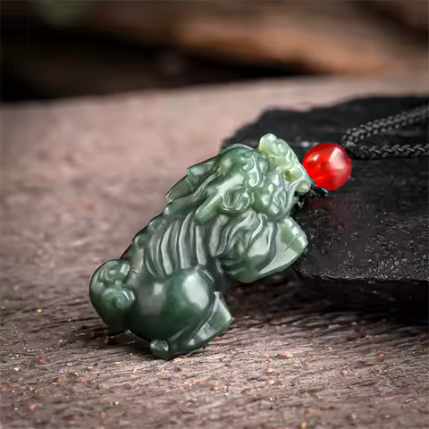 Natural Dark Green HeTian Jade Carved Chinese Dragon PiXiu Lucky Pendant Amulet Necklace Certificate Luxury Jade Jewelry