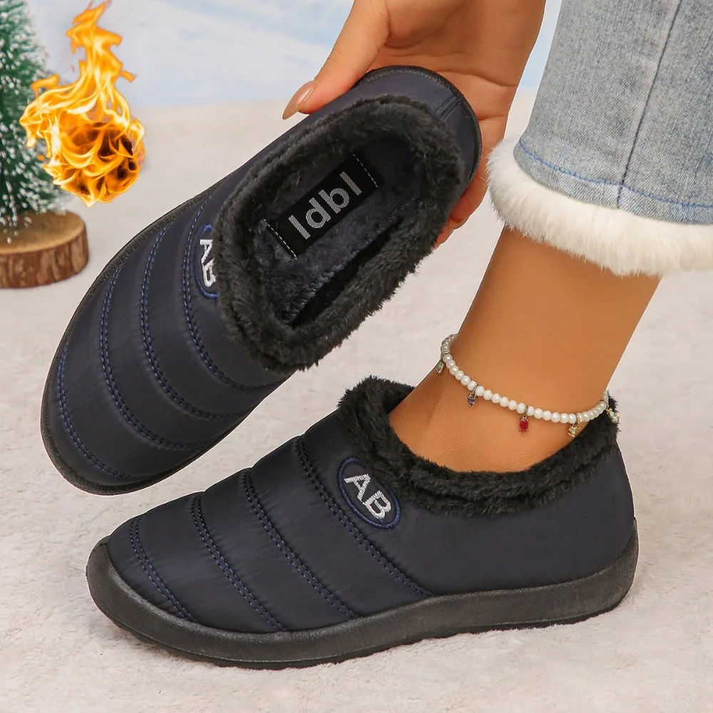 Women Snow Boots Winter Casual Slip-On Shoes Warm Fleece Lined Leisure Waterproof Cotton Boots Round Toe Flat Comfortable Shoes