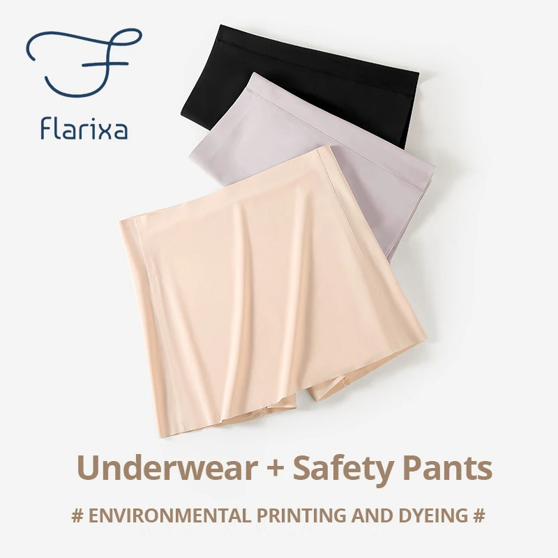 Flarixa Seamless Skirt Shorts Double Layer Front Crotch Panties Women Ice Silk Safety Pants Anti Friction Underwear Underpants