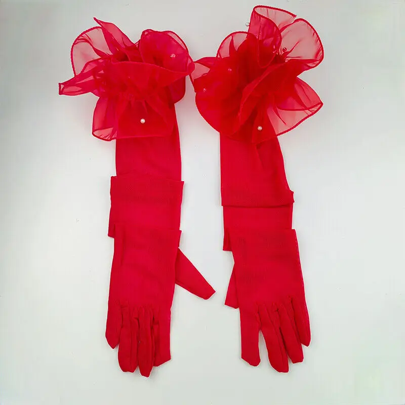 ชุดอย่างเป็นทางการผู้หญิงยาวลูกไม้ Pearl Mittens มารยาทถุงมือเจ้าสาวงานแต่งงาน Opera ชุดถุงมือสีแดงสีขาวสีดําใหม่