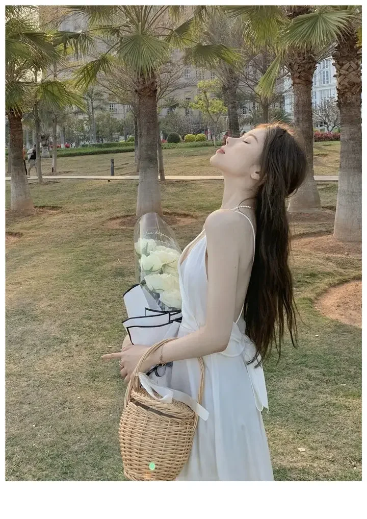 여성 벨벳 여름 코튼 아이렛 스모킹 러플 드롭웨이스트 루즈핏 비치웨어 포레스트 파스토럴 스타일 통기성 섹시 드레스