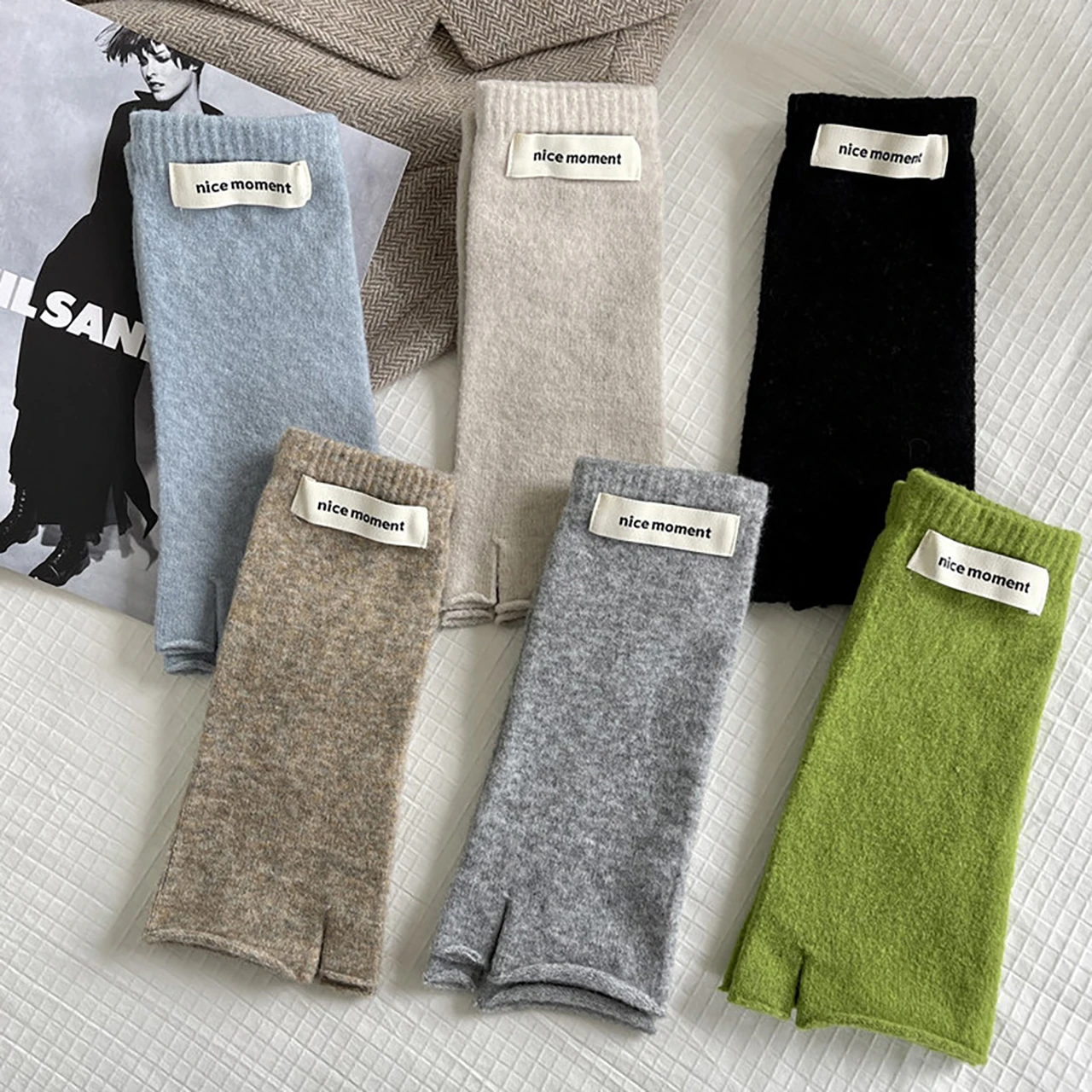 Women Knitted Arm Warmers Autumn Winter Warm Woolen Arm Sleeve Long Fingerless Gloves Y2k Soild Fashion Casual Elbow Mittens