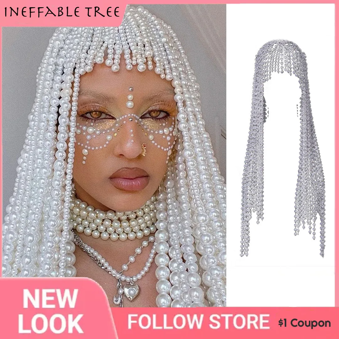 

Pearl Rhinestone Wedding Great Gatsby Tassel Headpiece Jewelry Headwear Cleopatra Hair Accessories Bonnet Hats for Women Gorras