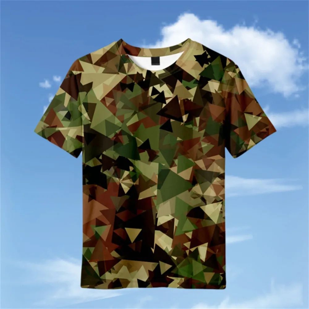 Girls Camouflage Print Short Sleeve T-Shirt Kids Tops Tees Military Training Tshirt Children\'s Clothing Boys Blue Green T Shirts