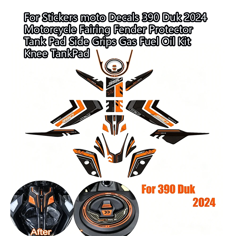 

For Stickers moto Decals 390 Duk 2024 Motorcycle Fairing Fender Protector Tank Pad Side Grips Gas Fuel Oil Kit Knee TankPad
