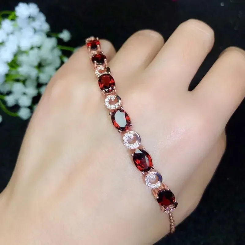 CoLife Jewelry Wine Red Garnet Silver Bracelet for Office Woman Natural VVS Grade Garnet Bracelet 925 Silver Garnet Jewelry