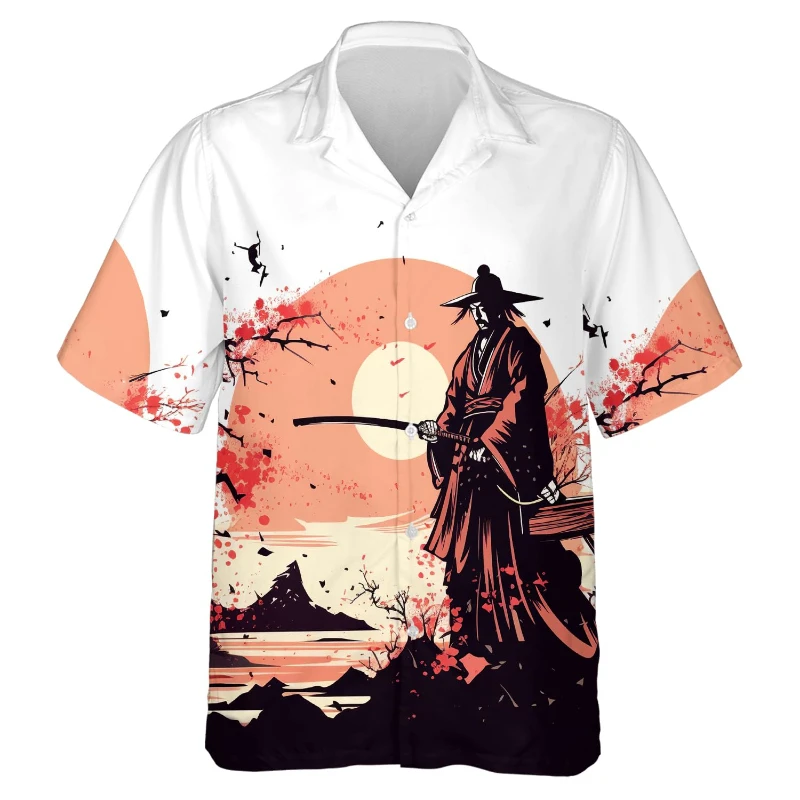 

Japanese Samurai Hawaiian Retro Shirt For Men Vintage Social Blouse 3d Short Sleeve Tops Harajuku Streetwear Summer Man Clothing