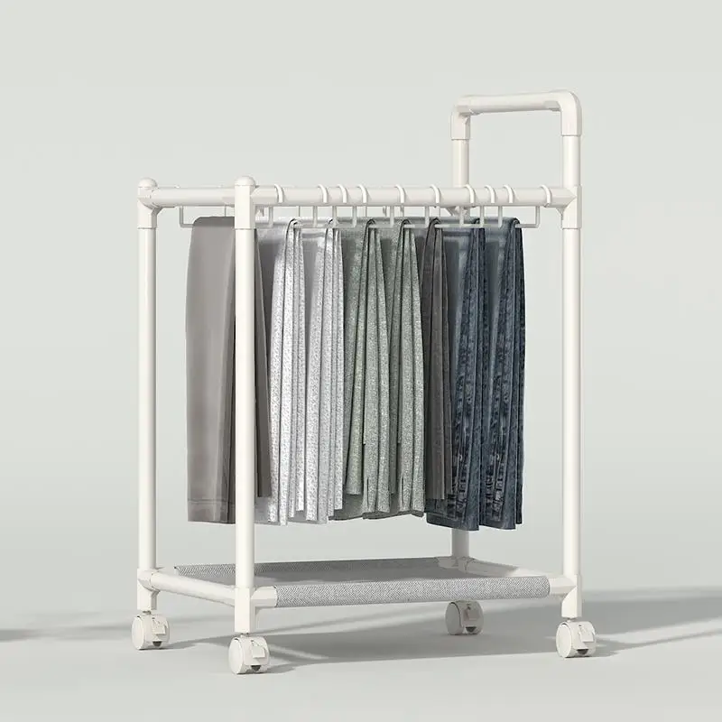 Indoor Multi-Functional Mobile Double Layer Clothes Hat Rack Standable Storage Organizer for Coats Pants Skirts in Home