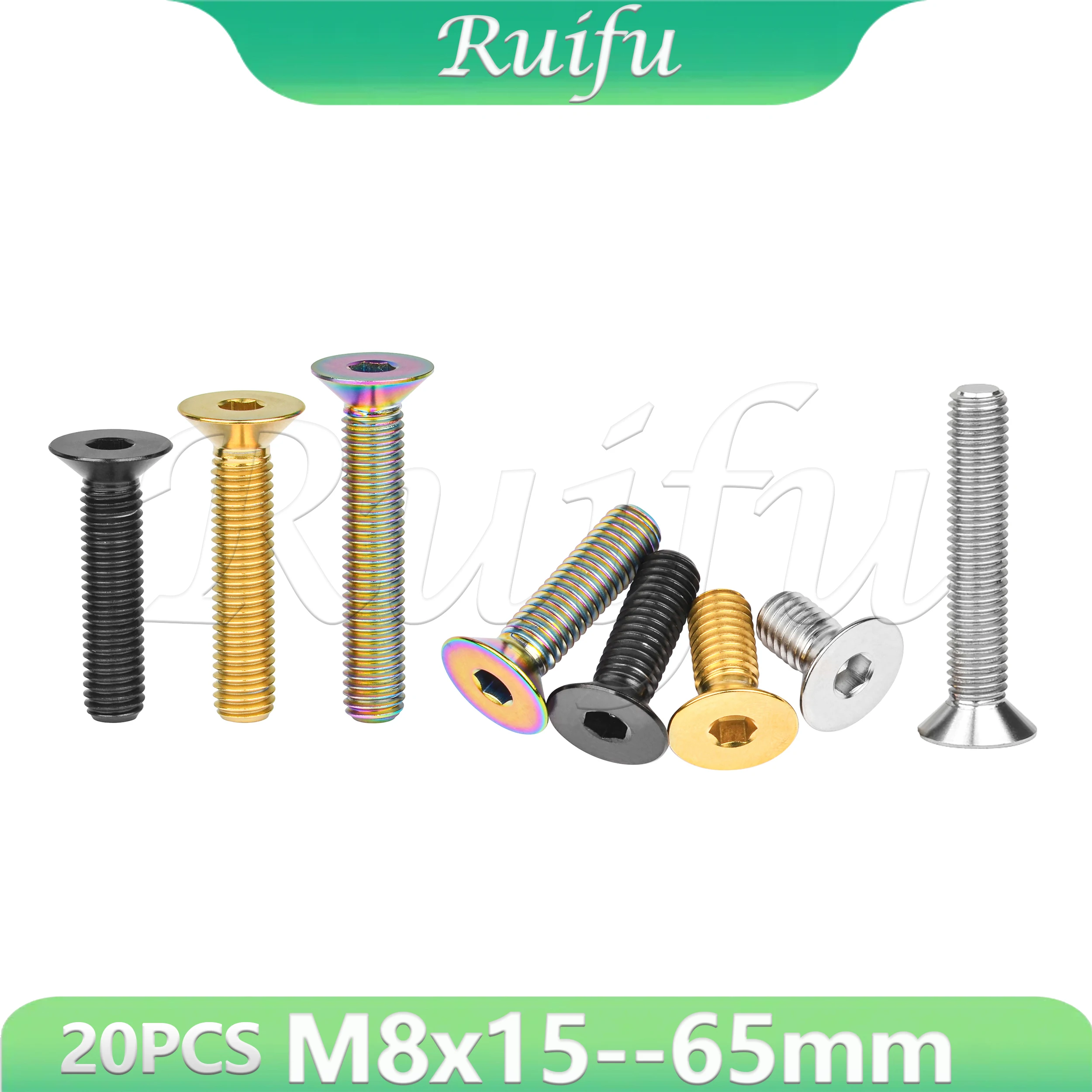 

Ruifu Titanium Bolt Ti Bolts 20pcs M8x15 20 25 30 35 40 45 50 60 65mm sink head screw