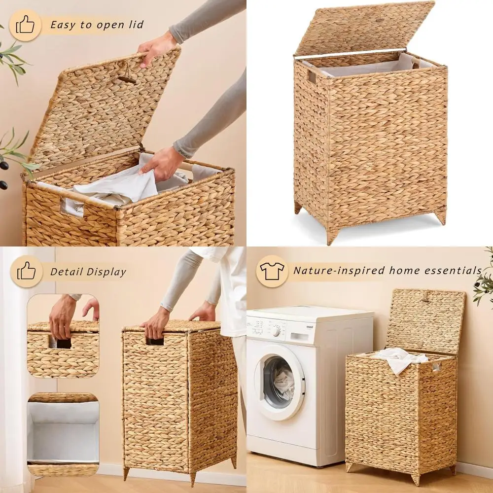 

Плетеная корзина для белья из натурального ротанга с крышкой и съемным вкладышем, вместимость 90 л