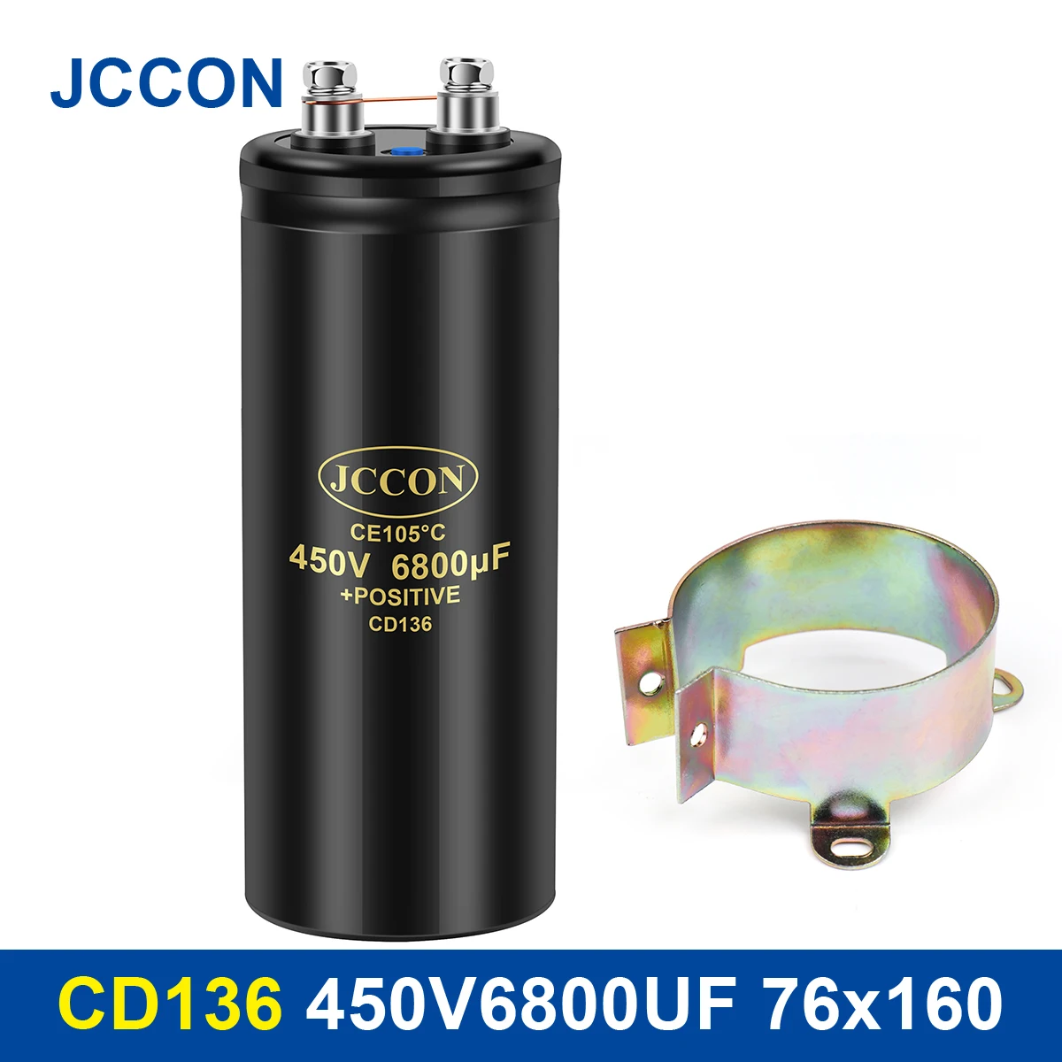 

JCCON Bolt Electrolytic Capacitor 450V6800UF 76x160mm Screw CD136 Capacitors CE105℃ Original &Brand New With Bracket 2000Hours