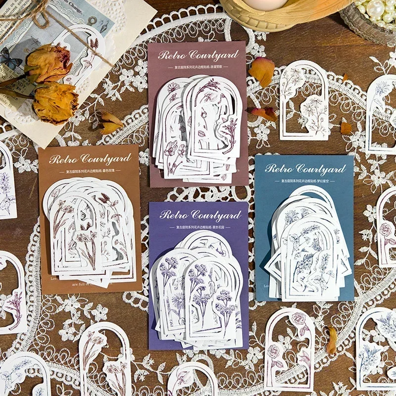 30Sheets Background cards Account DIY Scrapbooking Flower Border Curtains Frame Collage Monet Decorative 125*85MM Stickers