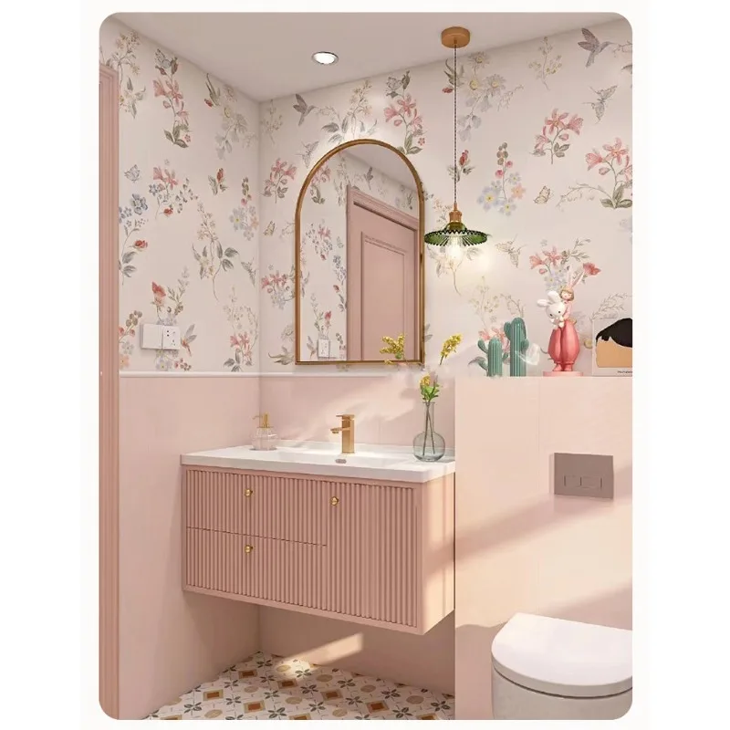 

Розовый шкафчик для ванной комнаты, керамическая встраиваемая раковина, комбинированная раковина-умывальник из керамической плиты под камень