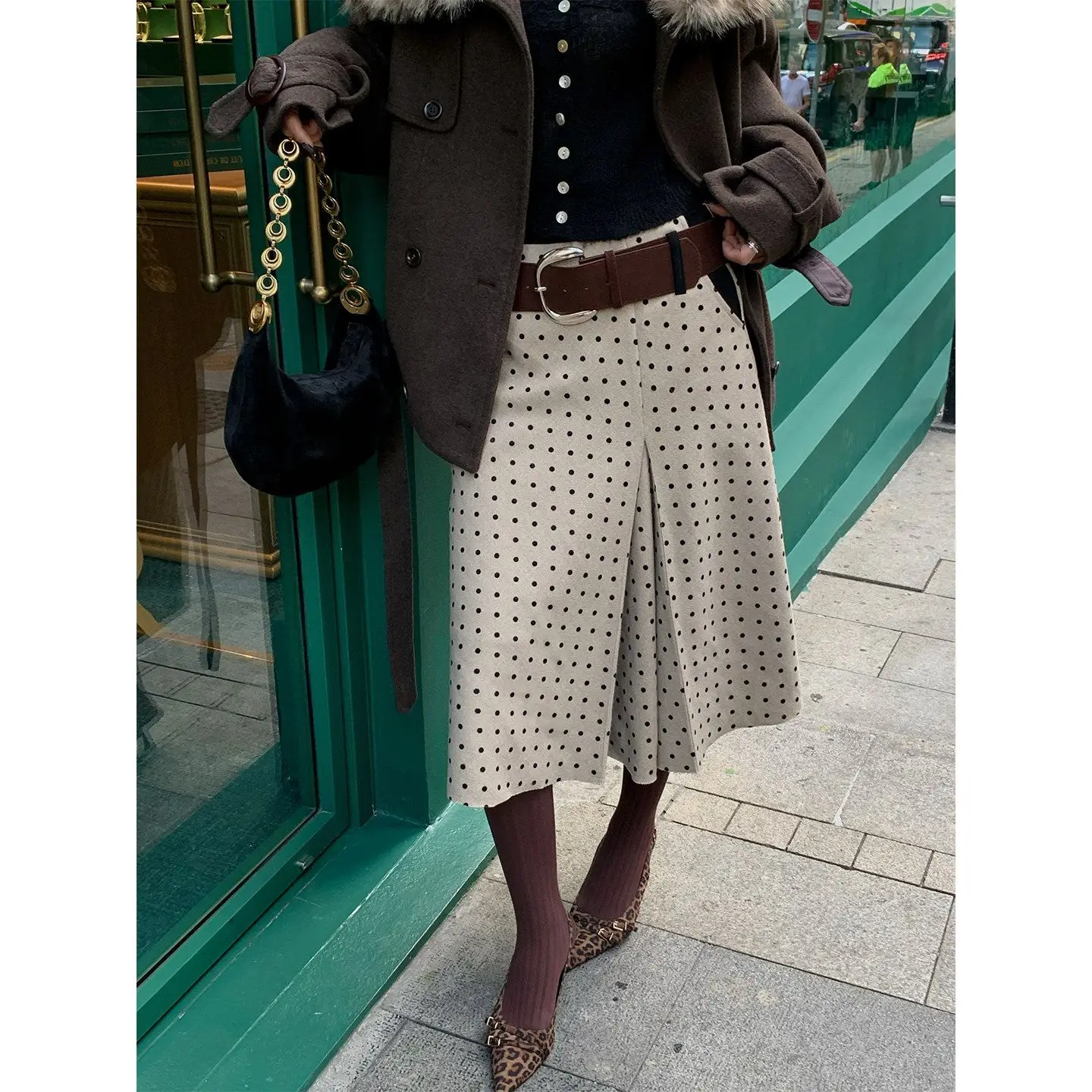 

Французская ретро-юбка с флоковым принтом и плиссировкой в горошек, женская, средней и длинной длины, А-образного силуэта