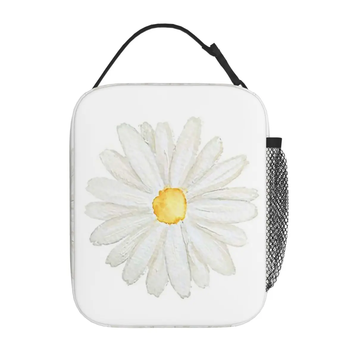 Hand Painted One Little White Daisy Watercolor Insulated Lunch Bag for Women Children Portable Food Boxes Thermal Lunch Box Tote
