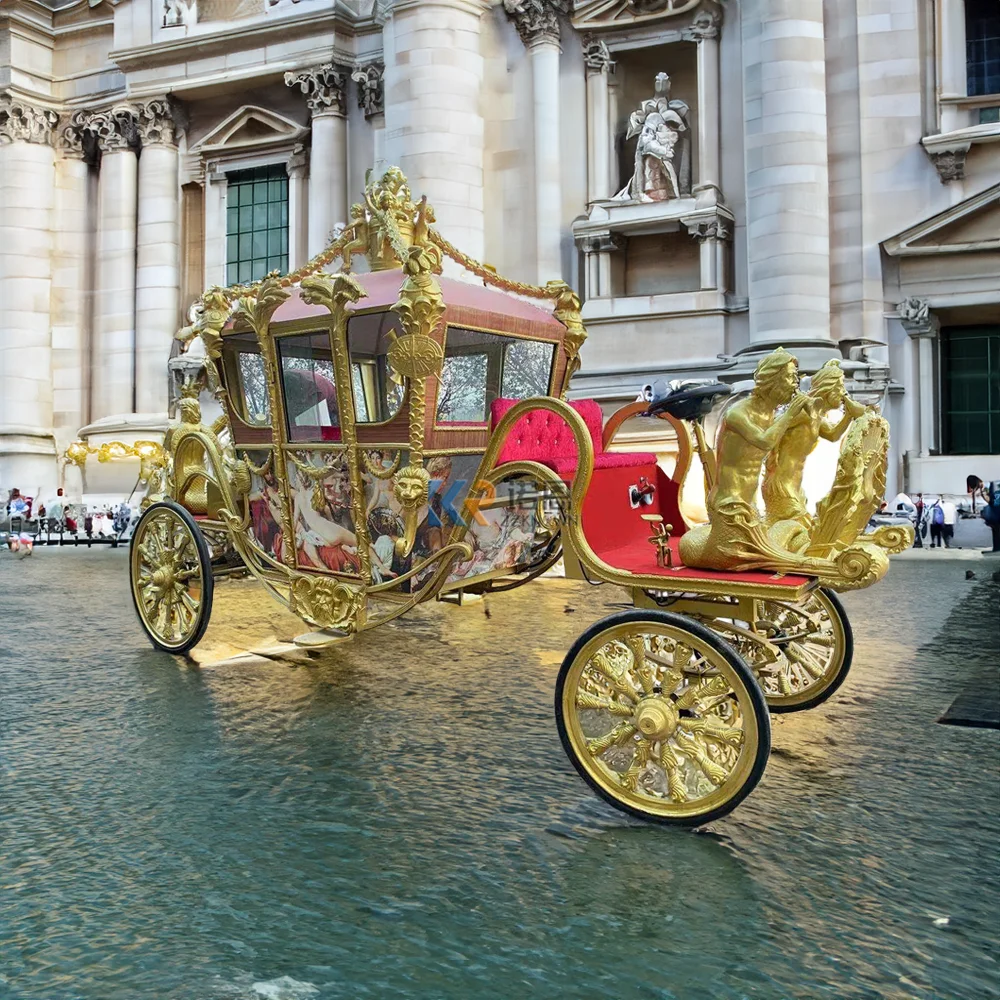 2024 Golden Luxury Classical Princess Royal Carriage Wedding Sightseeing Horse Drawn Carriage Manufacturer For Sale