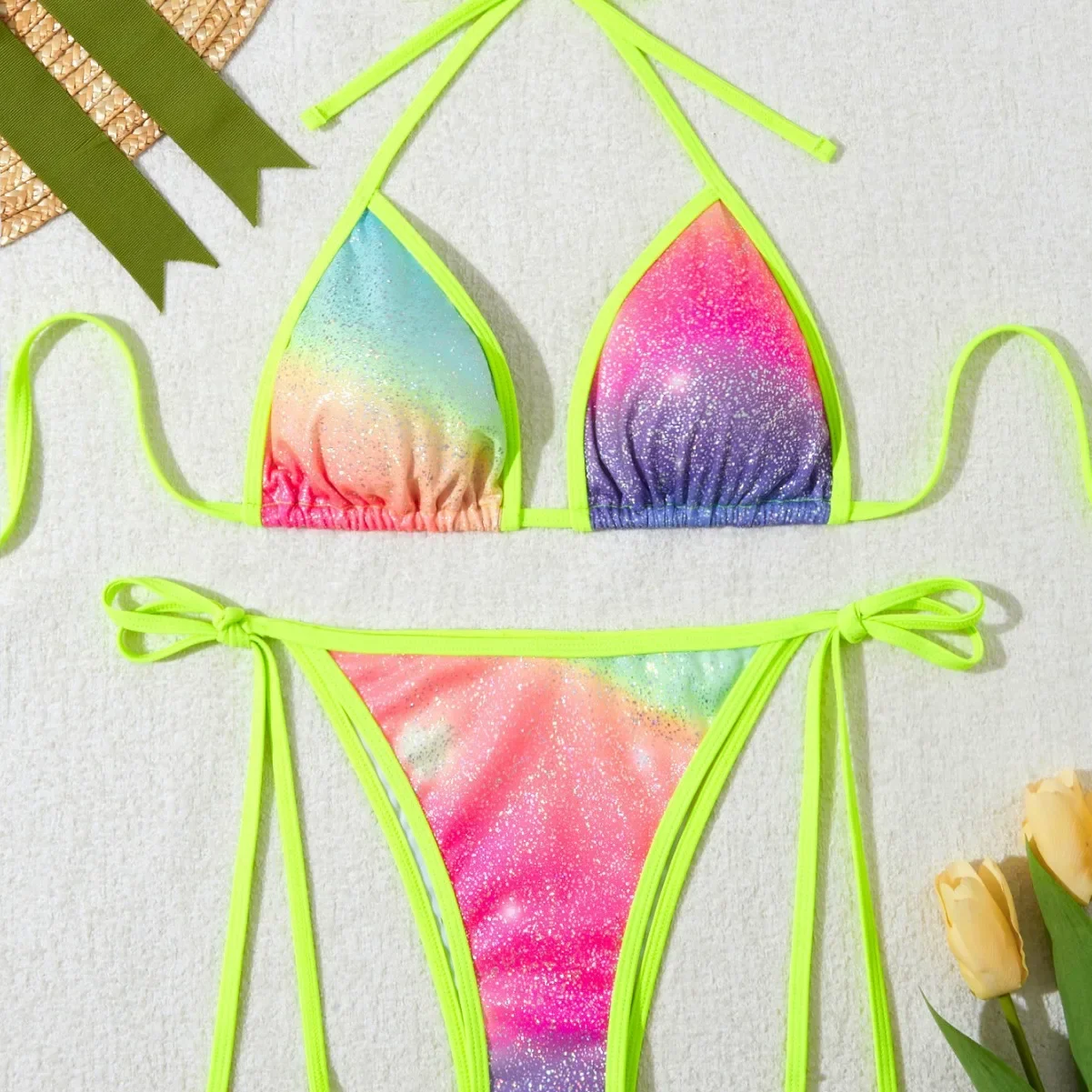 Microbikini colorido de neón para mujer, traje de baño Sexy 2025, traje de baño para mujer, conjunto de Bikinis con Tanga, ropa de playa brasileña, traje de baño, Bikini