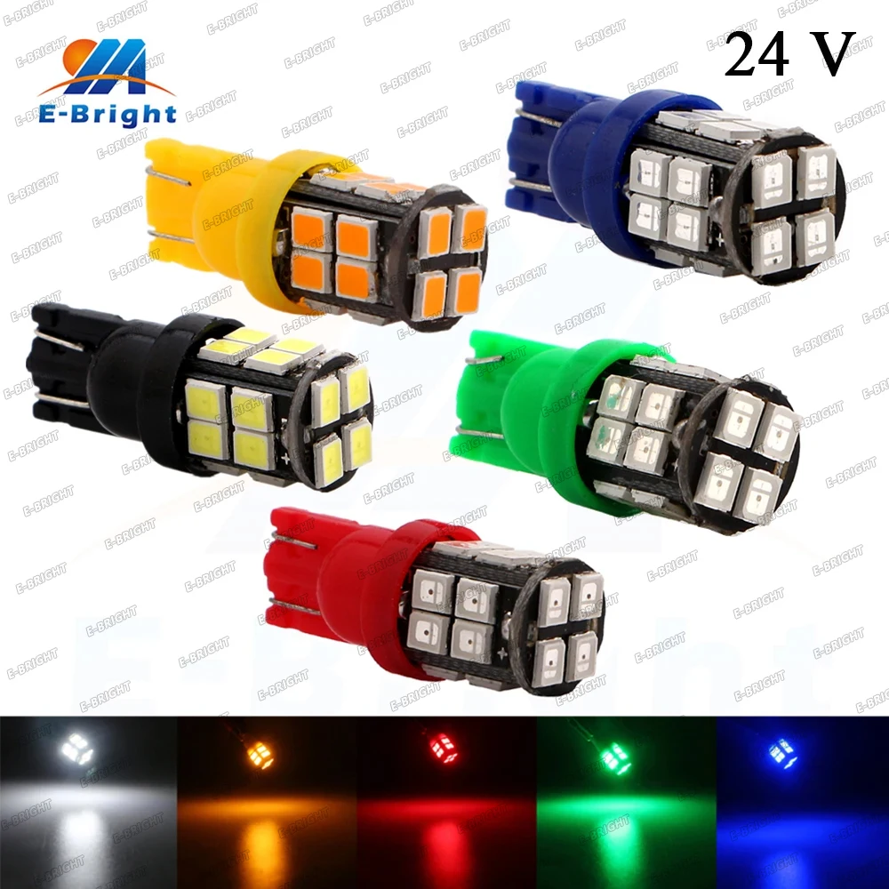 10P 24V DC W5W 194 168 T10 2835 20 SMD Led Bulb Van Truck SUV Clearance Dome Parking Reverse Light Blue Green White Red Amber