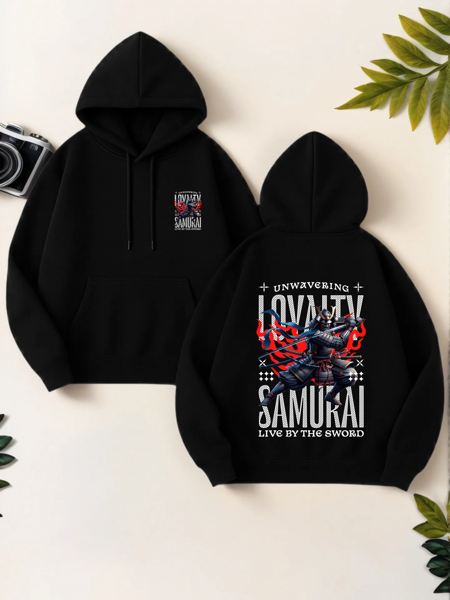 Sudadera con capucha gráfica, Samurai - Diseño estético estampado, ropa informal, mezcla de algodón, uso diario informal, para hombres jóvenes