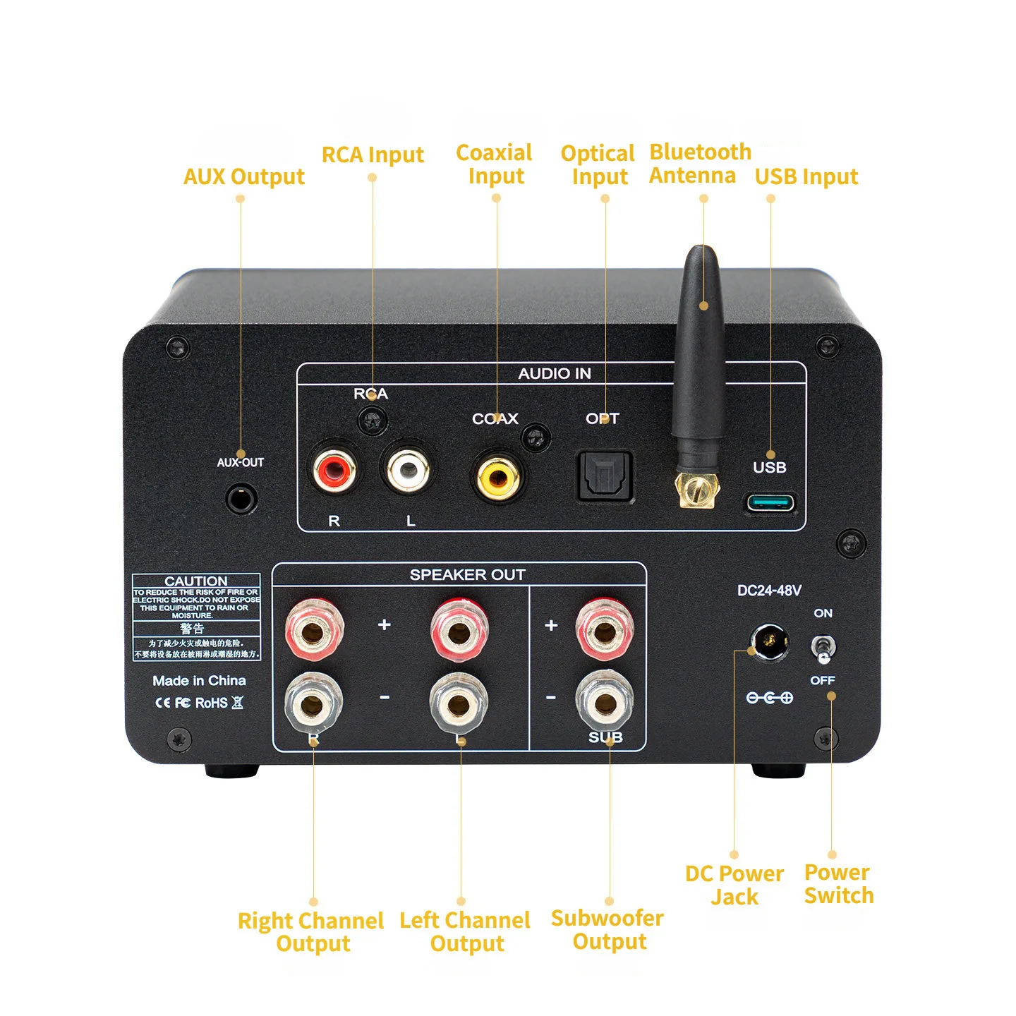 YJCO Dual TPA3255 Digitaler Leistungsverstärker 2.1-Kanal HiFi-Decoder-Verstärker Bluetooth 5.4 LDAC Audio-Empfänger 300W×2+600W Subwoofer – Detail 14