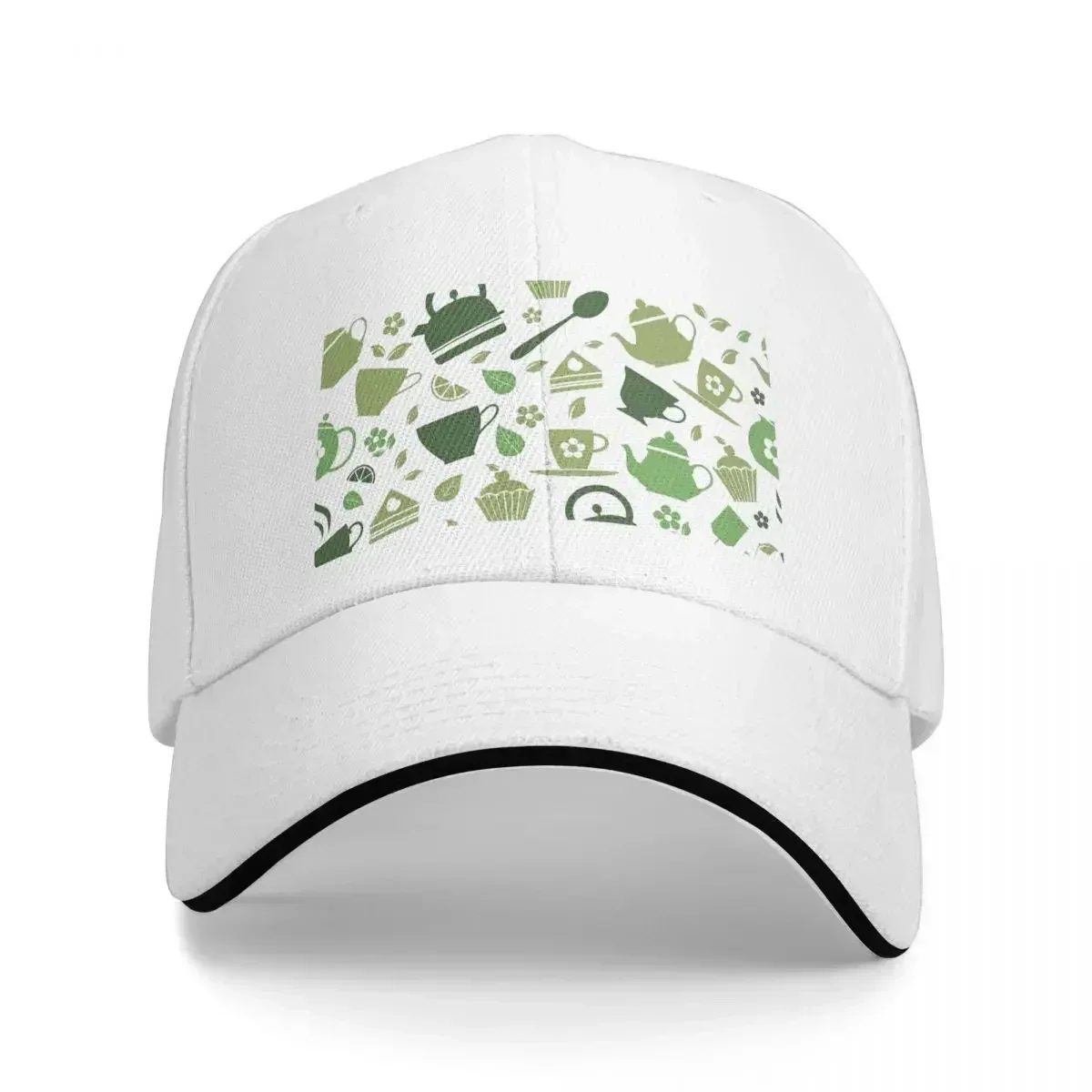 Green Tea Matcha Pattern Baseball Caps Snapback Fashion Baseball Hats Breathable Casual Outdoor For Men And Women Polychromatic