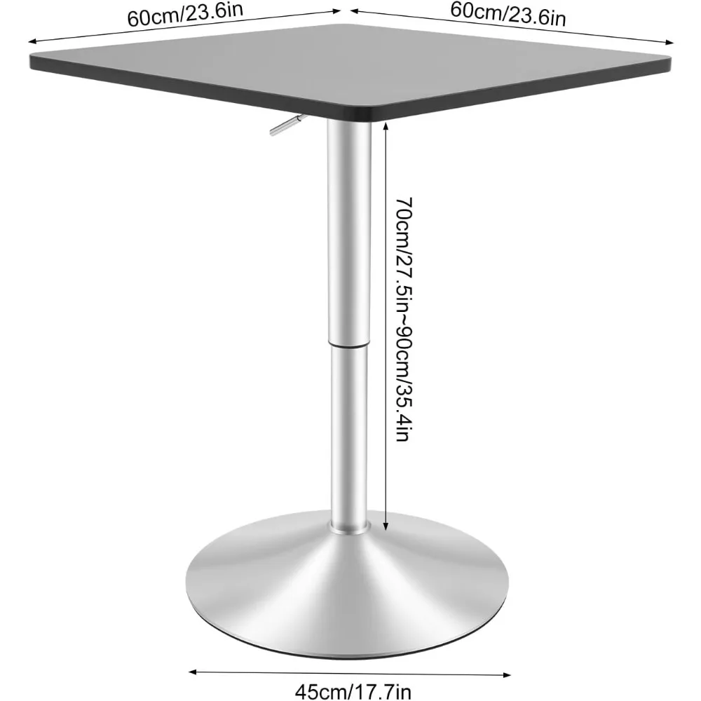 Bar Table,Square Bar Table Pub Drinks Cafe Modern Table Adjustable Height 360°Swivel Tall Cocktail Tables Bistro Table