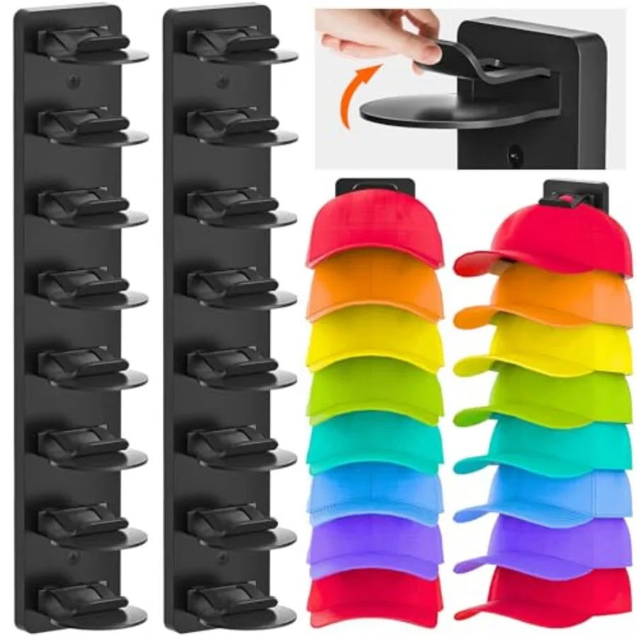 

Hat Organizer for Baseball Caps, 2 Pack Strong Adhesive Hat Rack for Wall, Multilayer Hat Storage Display Holder, Wall Mounted