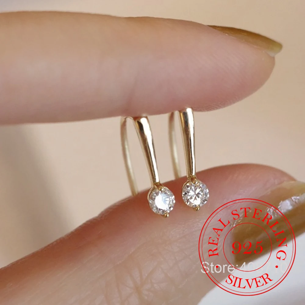925 Sterling Silber Schmuck 18 Karat Gold Platte Kristall Geometrische Creolen für Frauen Hochzeit Schmuck Für Mädchen Freund geschenk