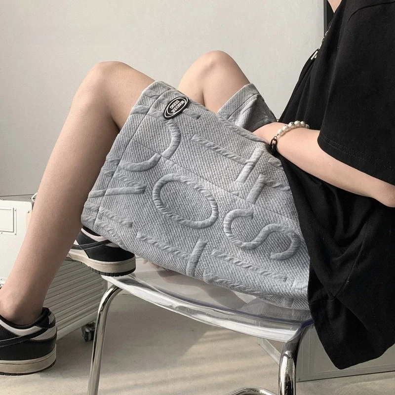 

Loose Straight Leg Men's Short Pants Five-Quarter Length Summer Casual Shorts Youth Fashion Beachwear Breathable Lightweight